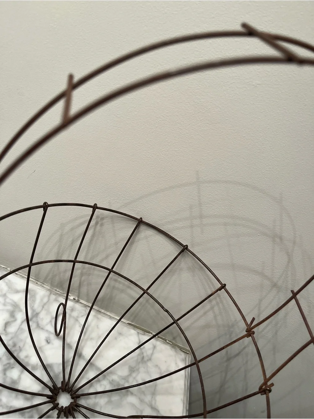 Vintage french style round wire gathering basket.
